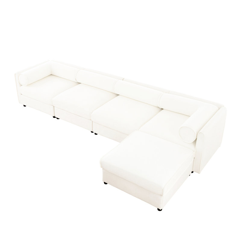 Canapé modulaire en chenille blanc 4 avec rangement - siège cylindrique confortable et ergonomique, Blanc