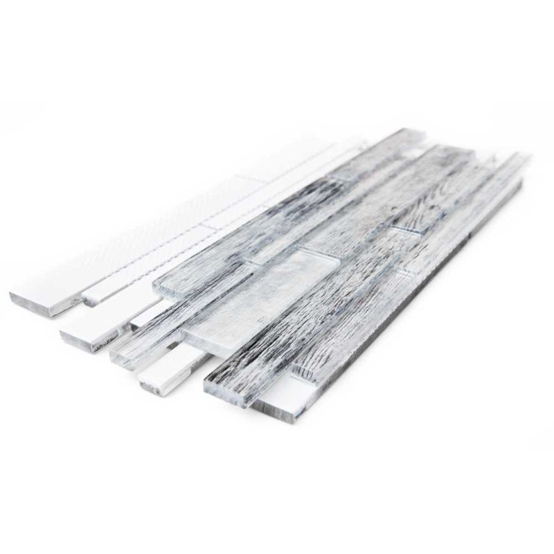 Carreau de mosaïque en verre aspect bois 12 po x 12 po Woodland, Argent