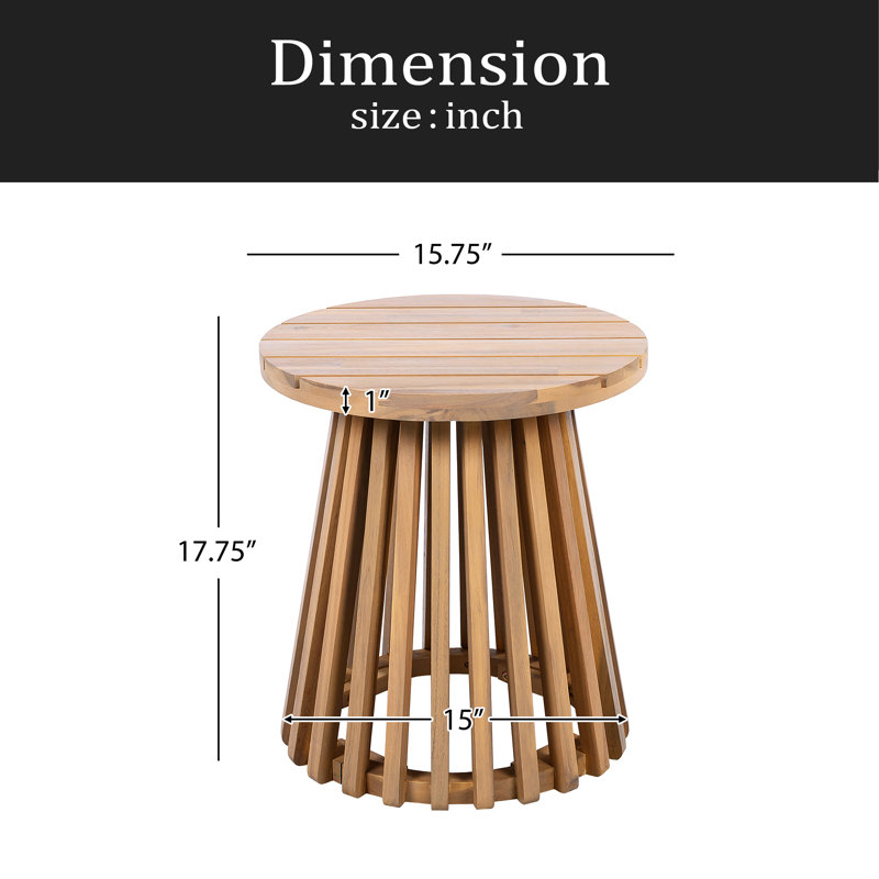 Outdoor Acacia Wood Patio Side Table, Round Coffee Table For Backyard, Lawn, Balcony, Brown