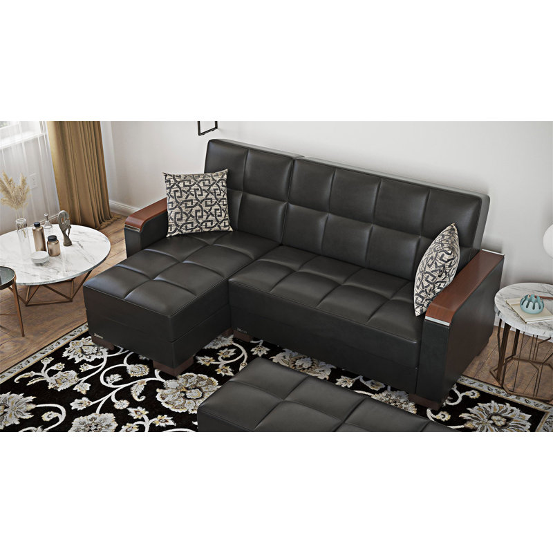 Chaise longue rembourrée convertible avec rangement, Noir