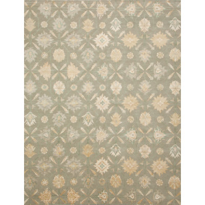 Palmettes Floral Area Rug in Gold/Aqua/Silver