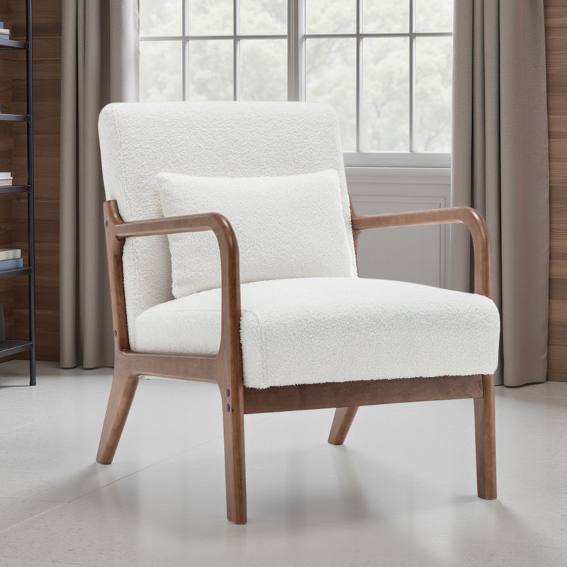 Alisija Upholstered Armchair, White Boucle