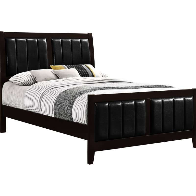 Lit double contemporain avec cadre cappuccino et panneau moderne noir avec revêtement, Lit double