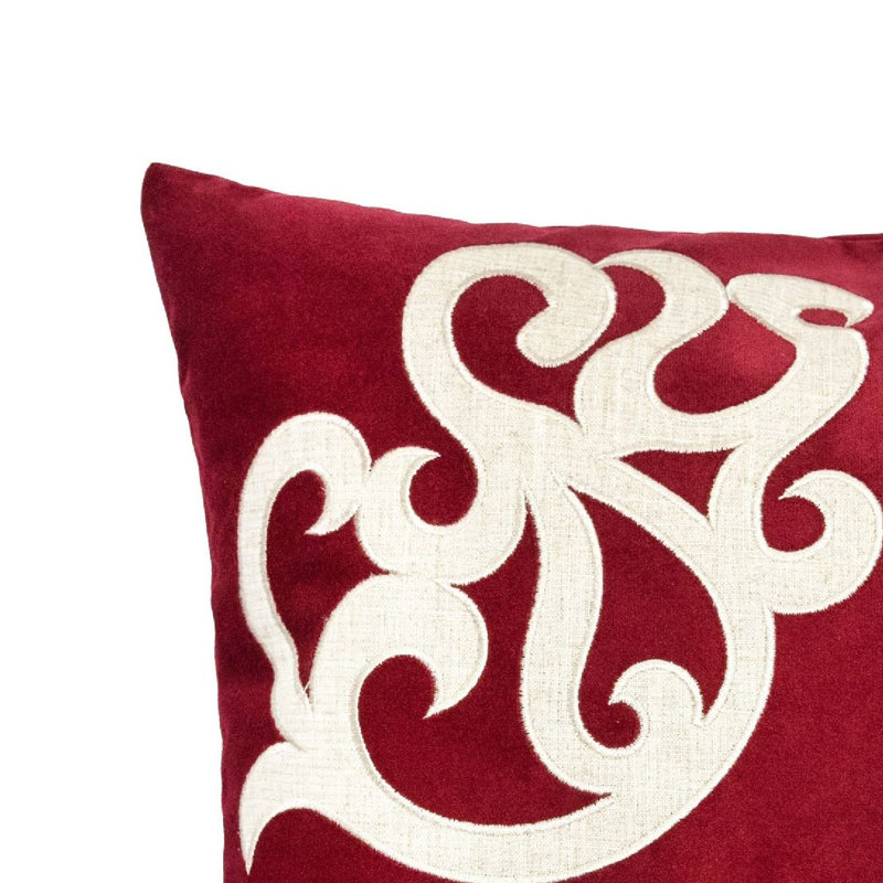 Housse de coussin décoratif carré en velours rouge Dery 20 x 20 Dery, Rouge / Blanc