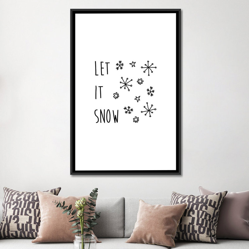 « let it snow », art textuel sur toile, H 26 po x l 18 po x P 1,5 po, Toile avec cadre noir, Pas de tapis