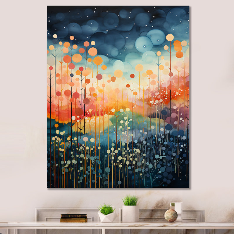 «Blue Pink Mid Century Abstract Landscape», impression sur toile, H 40 po x l 30 po x P 1,5 po, Toile tendue