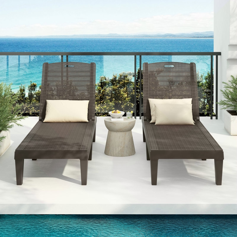 Ensemble de chaises longues d'extérieur 2 pièces avec dossier réglable (ensemble de 2) pour terrasse, bord de piscine ou plage, brun foncé