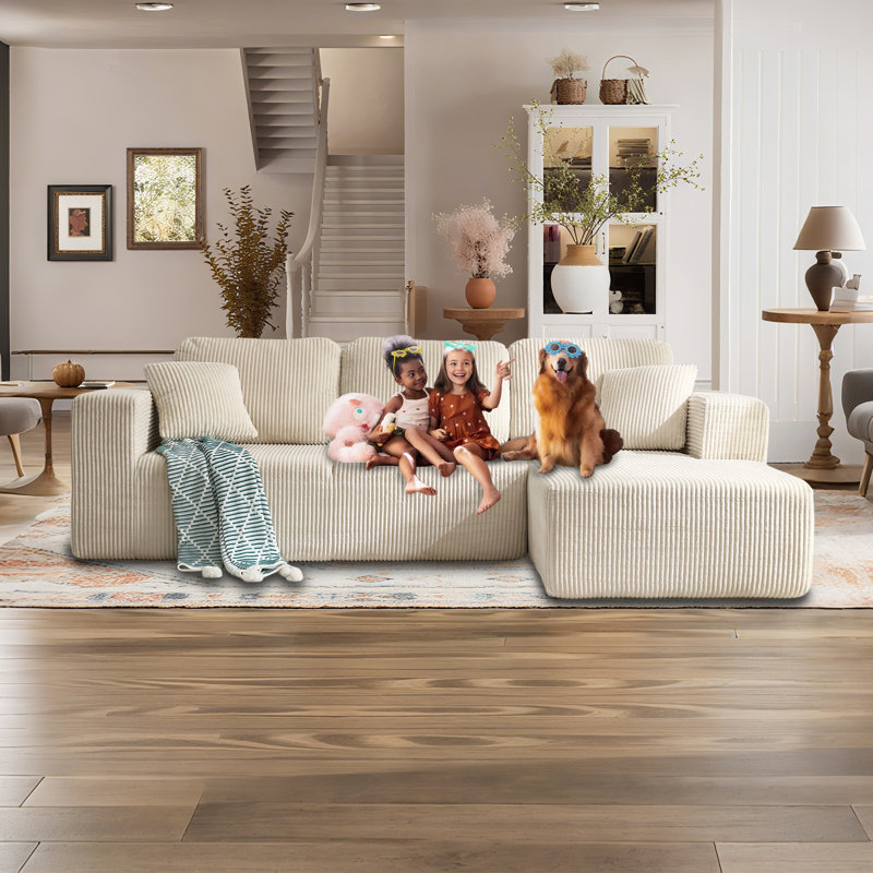 Canapé modulaire Boneless, Velours côtelé beige, Face à la droite