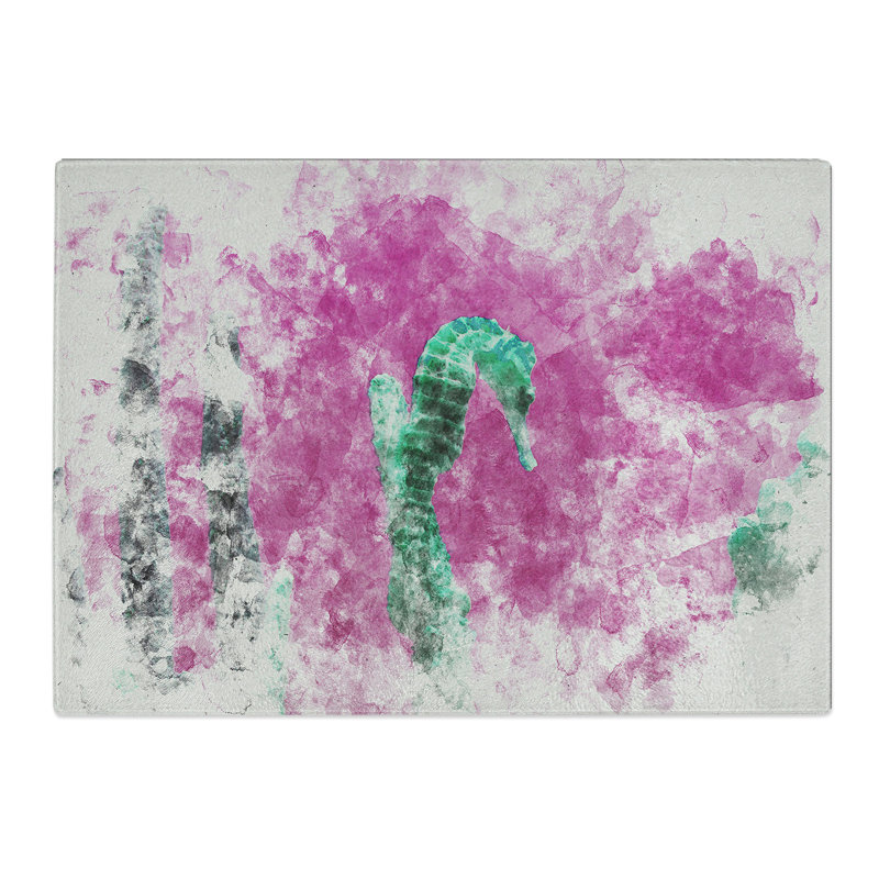 Seahorse Watercolour Chopping Board, 0.4cm H x 28.5cm W x 39cm L