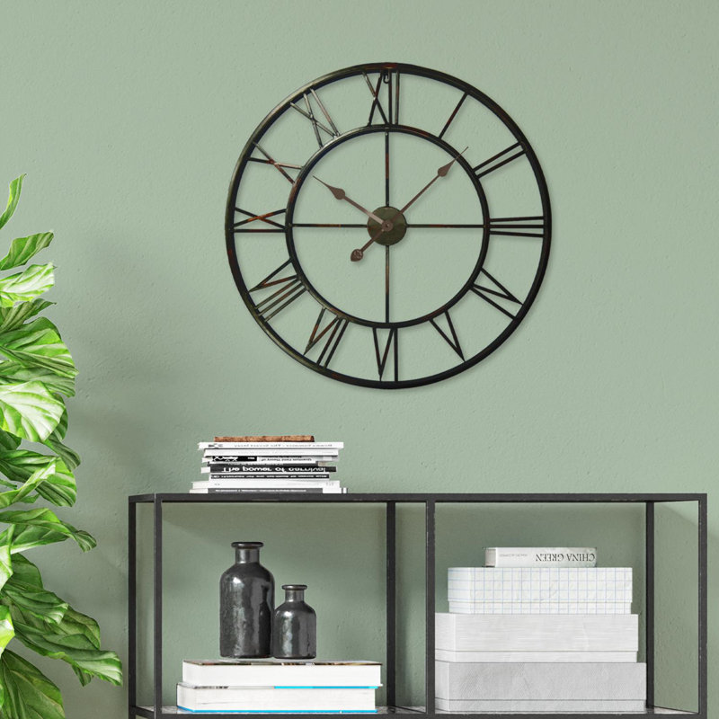 Deneem Minimalist Slim Iron Home Office Wall Clock, Dark Grey, 56cm H x 56cm W x 5cm D