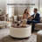 30" W Upholstered Round Storage Ottoman Coffee Table with Wood Legs-366676291