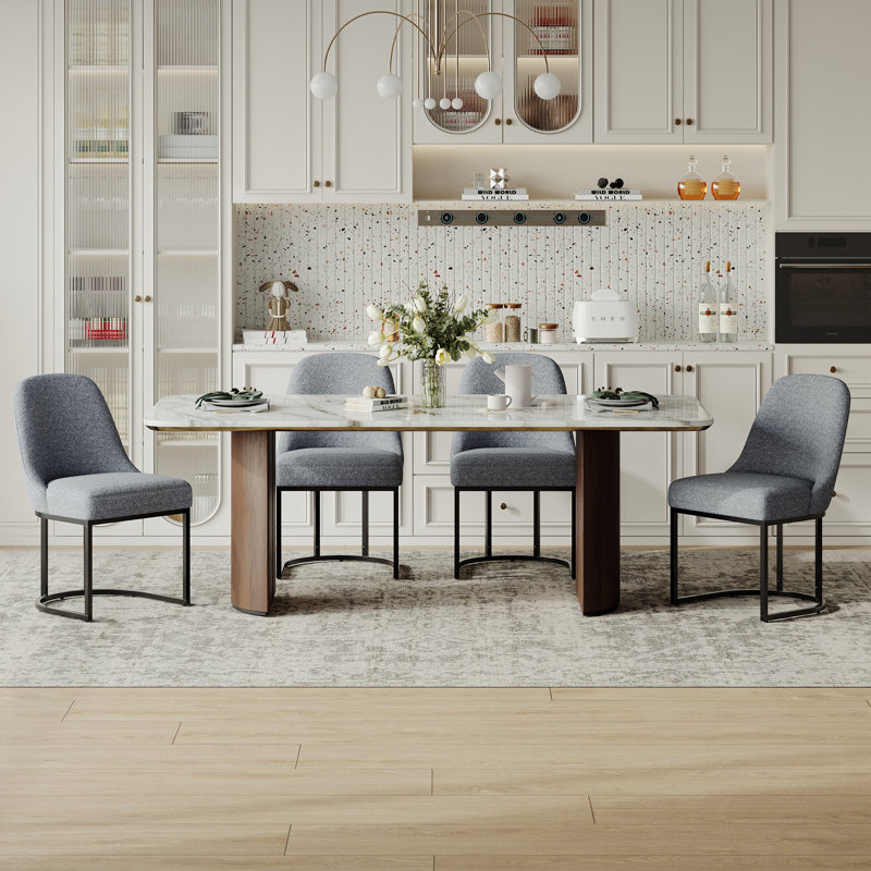 Modern Upholstered Metal Frame Side Dining Chair, Gray