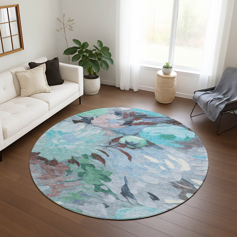 Machine Washable Indoor/Outdoor Jenning ACN2264 Floral Rug, Round 8'