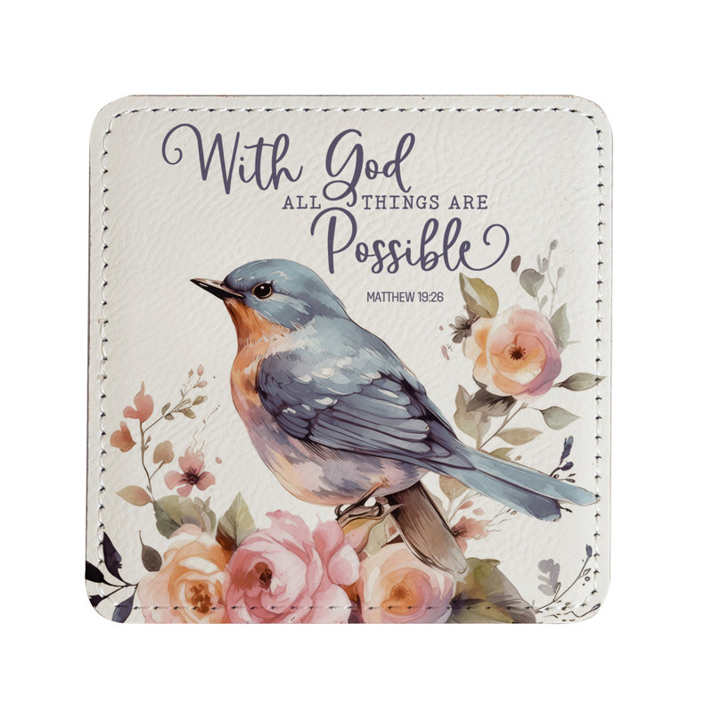 Leather Square 4 Piece Coaster Set With Holder