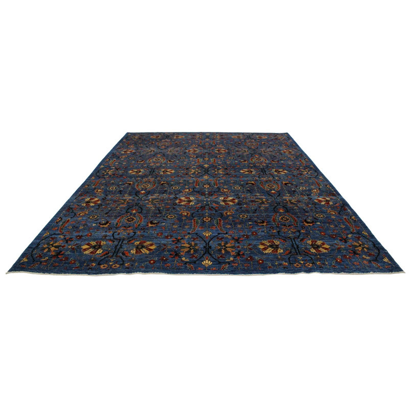 Tapis traditionnel bleu et multicolore 9 x 12