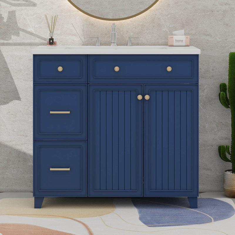 36" Bathroom Vanity With Ceramic Sink,Storage Cabinet With Standard & Drawers & Soft Close Doors & Adjustable Shelves, Blue