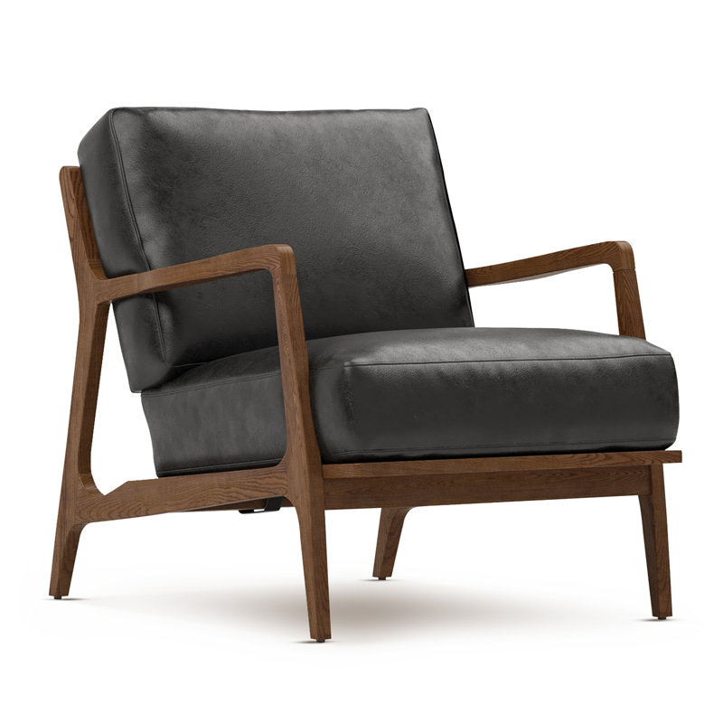 Ella Leather Accent Chair, Black Genuine Leather