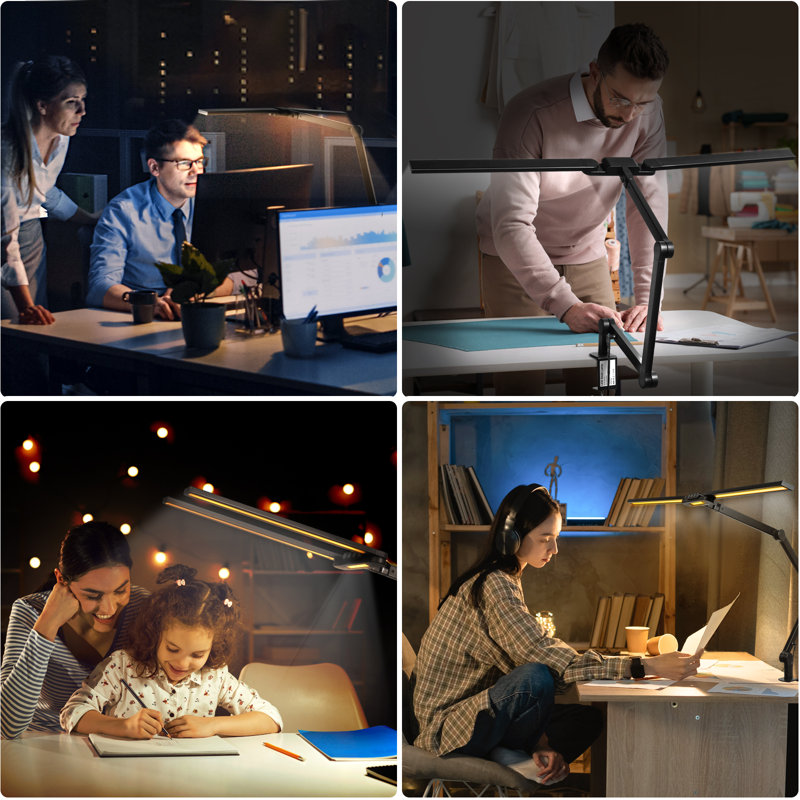 Wrought Studio™ Desk Lamp With Clamp, Auto-Dimming Eye-Caring Led Light 24W, 37.4" Long, Memory Function For Home Office, Desk And Computer Desk Lamp, Adjustable Light For Reading, Diy, Drafting, Working
