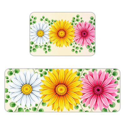 Ensemble de 2 tapis de sol en flanelle à motif gerbera aquarelle