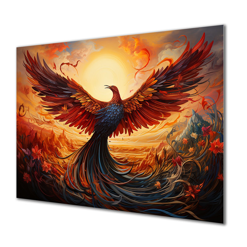Art mural en métal «Resurg Phoenix Rebinth II», H 24 po x l 32 po x P 1 po