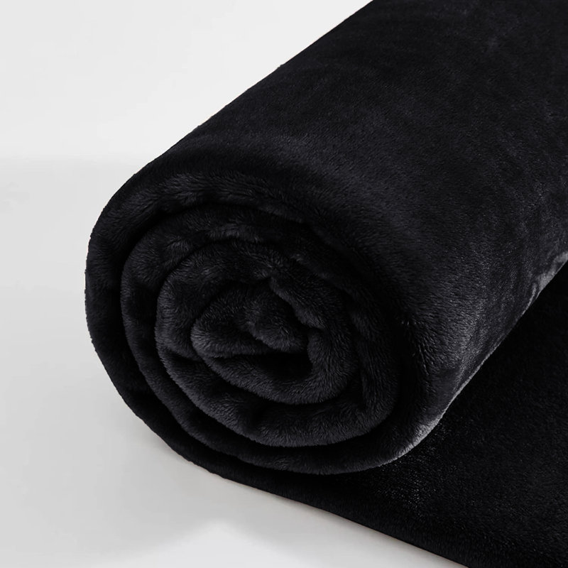 Ultra Soft Plush Faux Fur Reversible Fleece Blanket, Black, Single