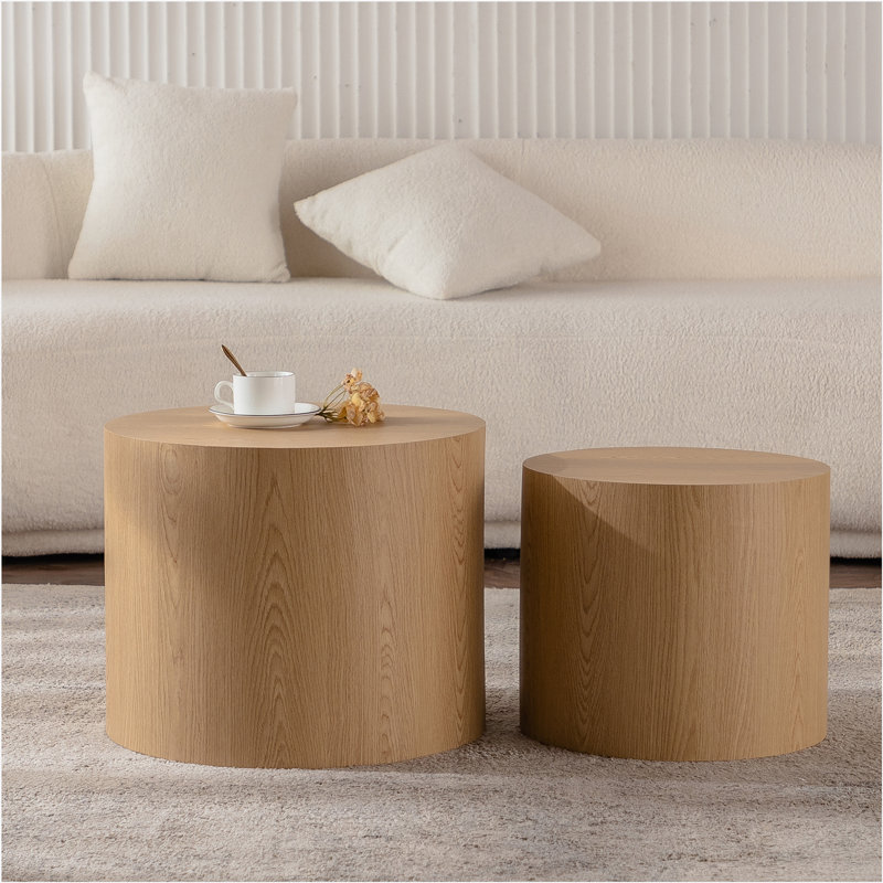 Natural Wood Round Nesting Coffee Table Set for Small Spaces