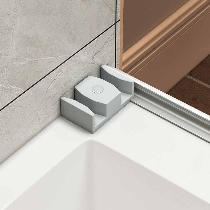Porte de douche coulissante double en nickel brossé à installation simple réversible de 55 à 60 po x H 60 po, baignoire sans cadre facile à installer, verre trempé 5/16 po (8 mm) avec film antidéflagrant Nano