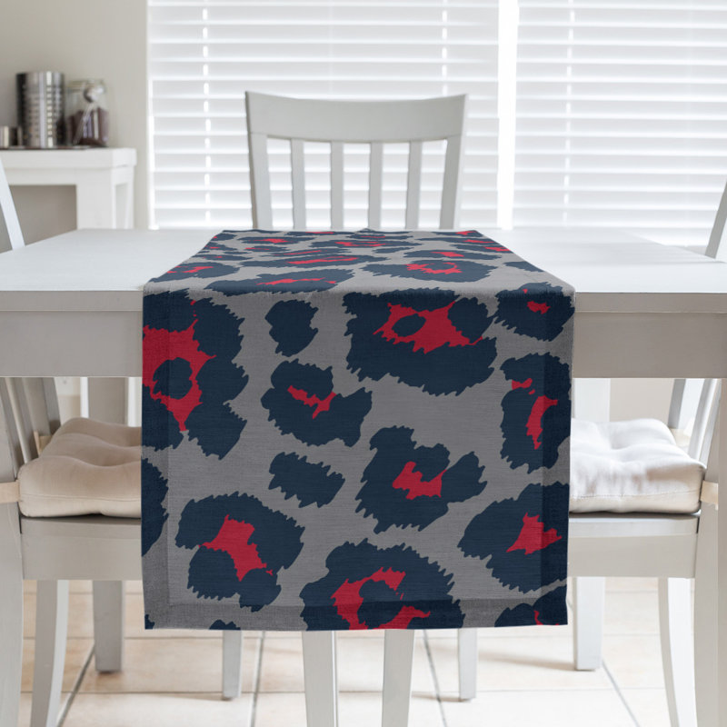 Animal Print Table Runner, 72" x 16", Silver/Black/Red