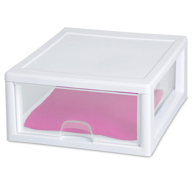 Sterilite Clear & White Plastic Storage Bin with One Drawer, 16 Quart