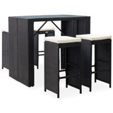 Patio Bar Set Outdoor Bar Table and Stools Poly Rattan and Glass Black