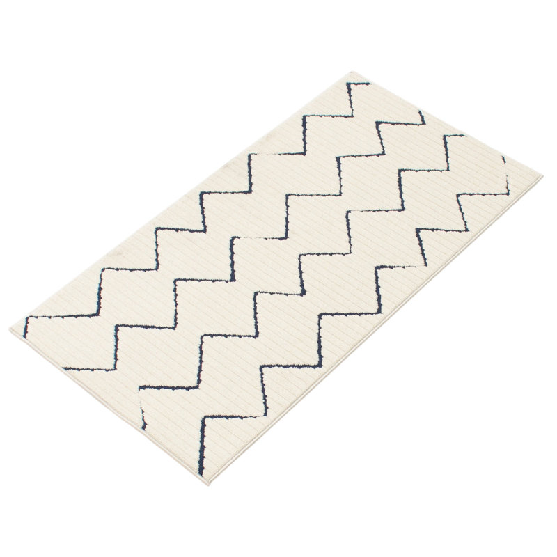 Ensemble de tapis intérieur / extérieur beige / bleu marine Colbourn, Rectangle 2 pi 8 po x 4 pi 11 po