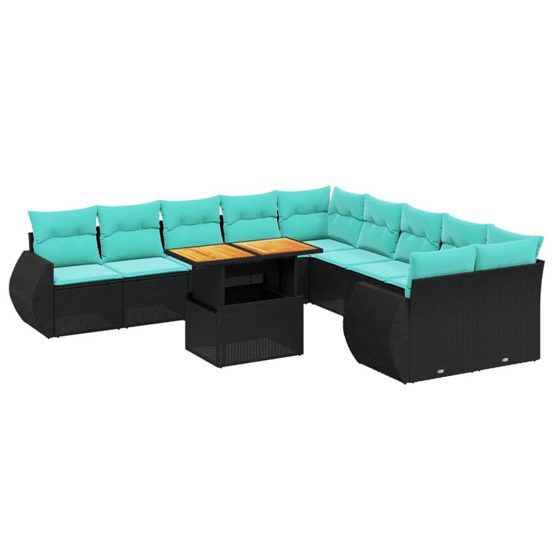  Ensemble de canapé de patio 11 pièces avec coussins en rotin de polyester, Vert, Noir