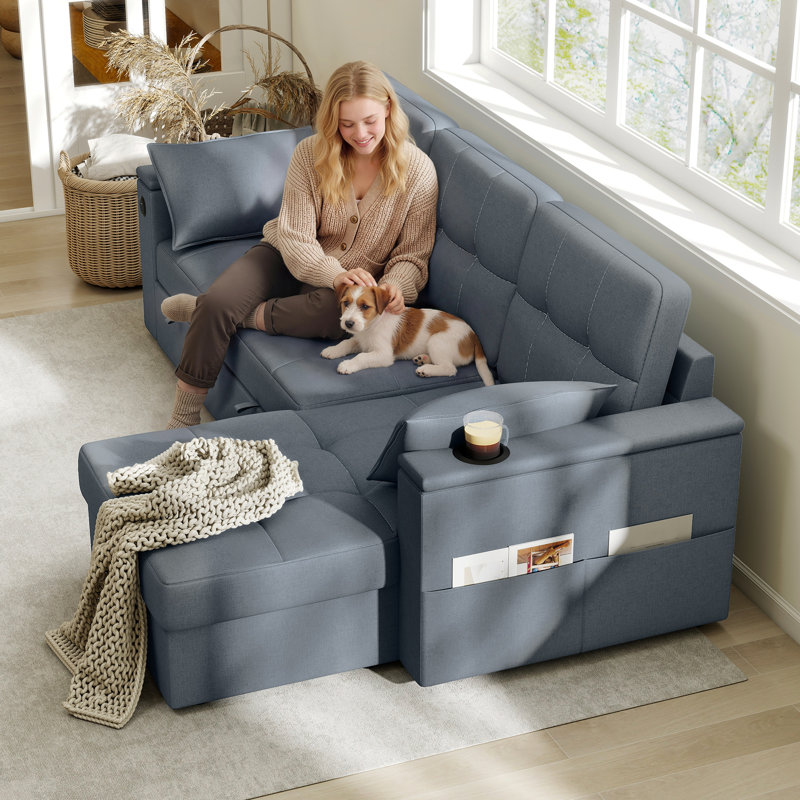 Canapé-lit, canapé-lit escamotable avec ports USB, rangement pour chaise longue, Gris foncé