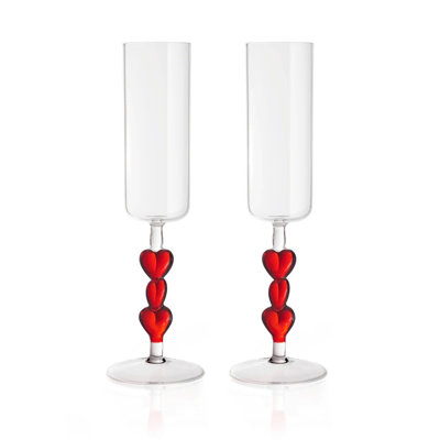 Ensemble de 2 flûtes à cœur rouge