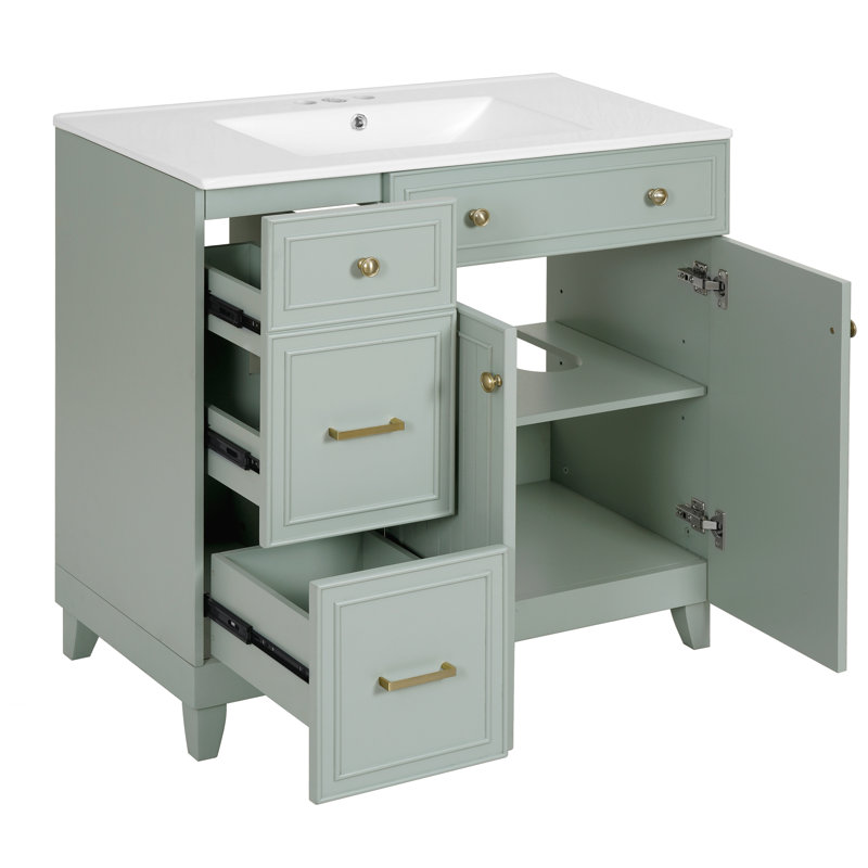 Meuble-lavabo 36 po avec lavabo en céramique, Vert