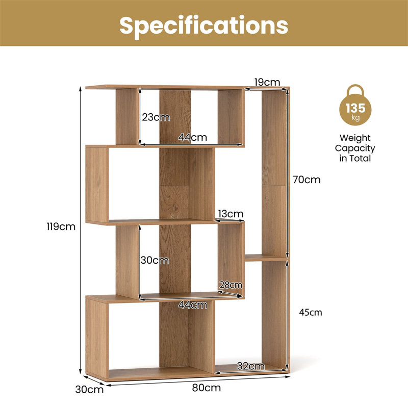 119cm H x 30cm W Standard Bookcase, Brown
