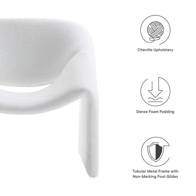 Frost White Faux Leather Barrel Accent Chair with Metal Frame