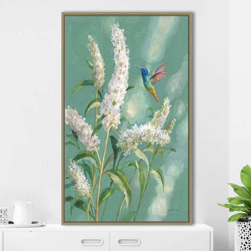 Hummingbird Spring II par Danhui Nai - Peinture, Cadre flottant champagne, H 63,5 po x l 39,5 po x P 2 po