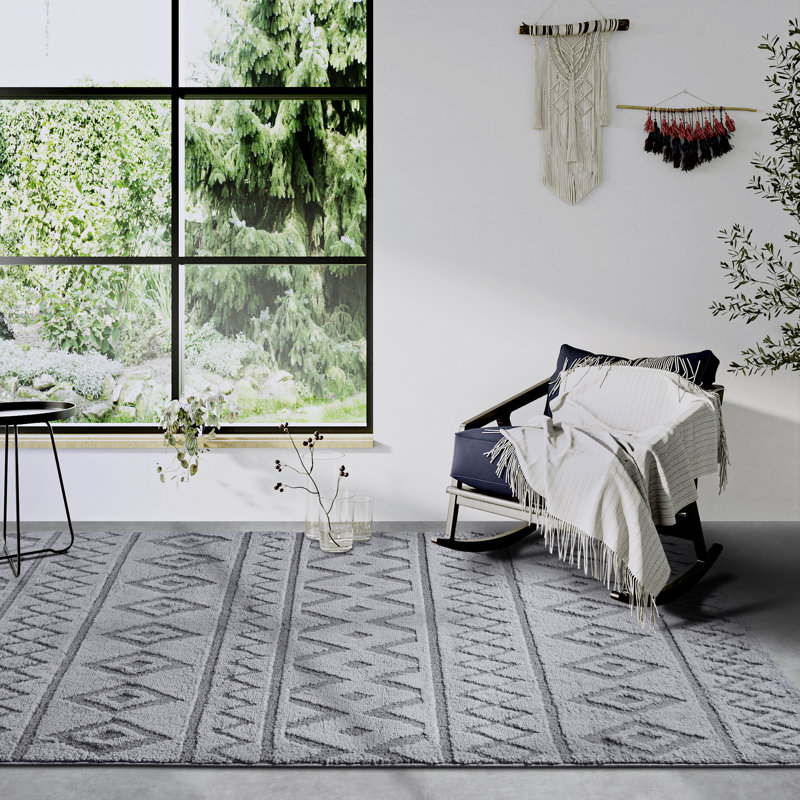 , Light Grey Gallery Abstract Machine Woven Area Rug, Rectangle 160 x 235cm