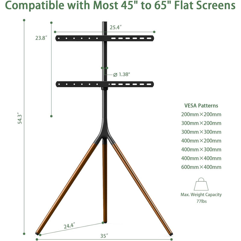 Easel TV Stand with Tripod Base for 45-65 inch Flat Screen up to 77lbs, Height Adjustable TV Stand