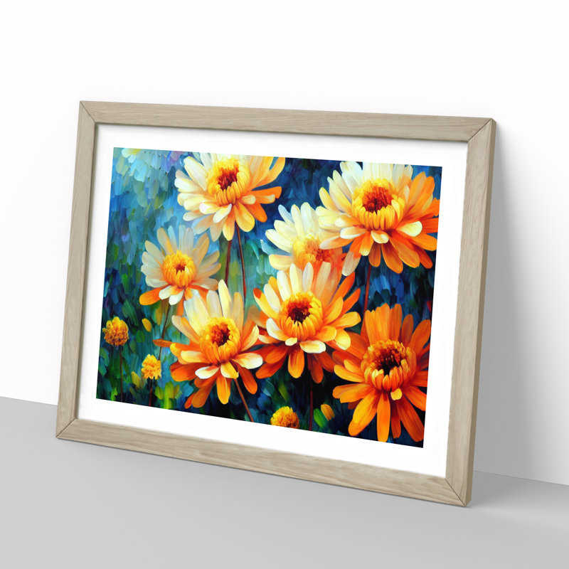 Chrysanthemum Flowers Vol.3 - Framed Print, 46cm H x 64cm W x 2cm D, Oak