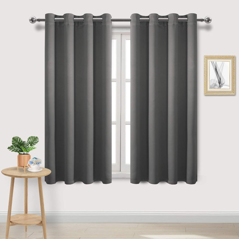 2 Thick Panels Room Darkening Blackout Curtains, Thermal Insulated Block Out Light Grommet Drapes, 52" W x 45" L, Dark Gray
