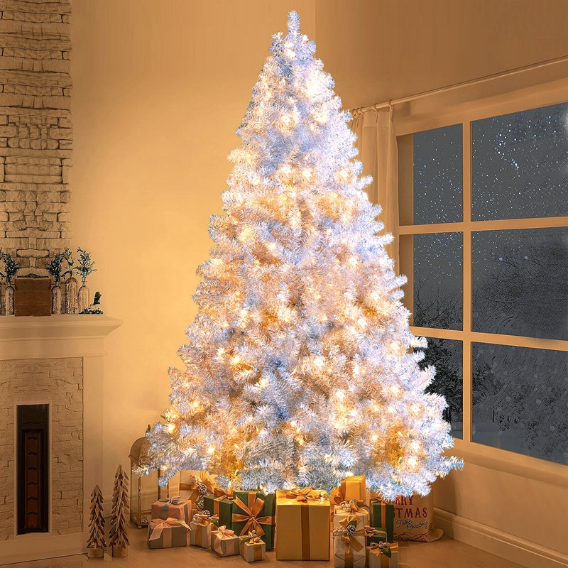 Arbre de Noël artificiel pré-éclairé 7,4 pi avec arbre en métal articulé avec support en métal, 1200 branches, 400 lumières DEL, 11 modes d'éclairage, arbre de décoration des Fêtes pour l'intérieur et l'extérieur