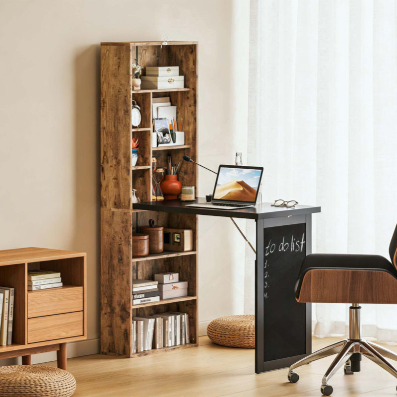 Bureau d'ordinateur, bureau de bureau convertible pliable, Noir / brun rustique