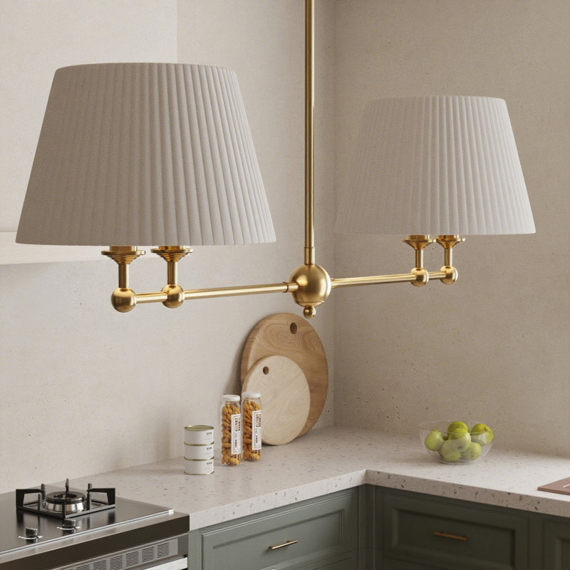 4-Light Dimmable Classic And Traditional Shaded Liner Pendant, Gold