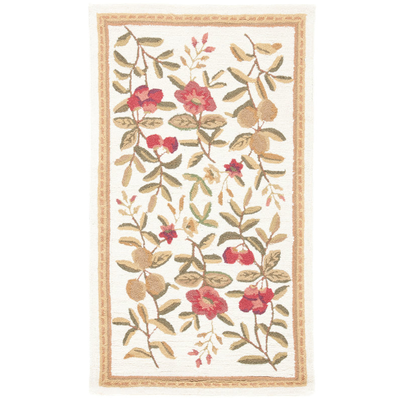 Tapis en laine crocheté à la main à motif floral Kinchen, Rectangle 1 pi 8 po x 2 pi 6 po