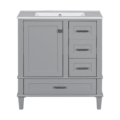 Meuble-lavabo simple 30 po avec 1 armoire, 3 tiroirs et comptoir en céramique