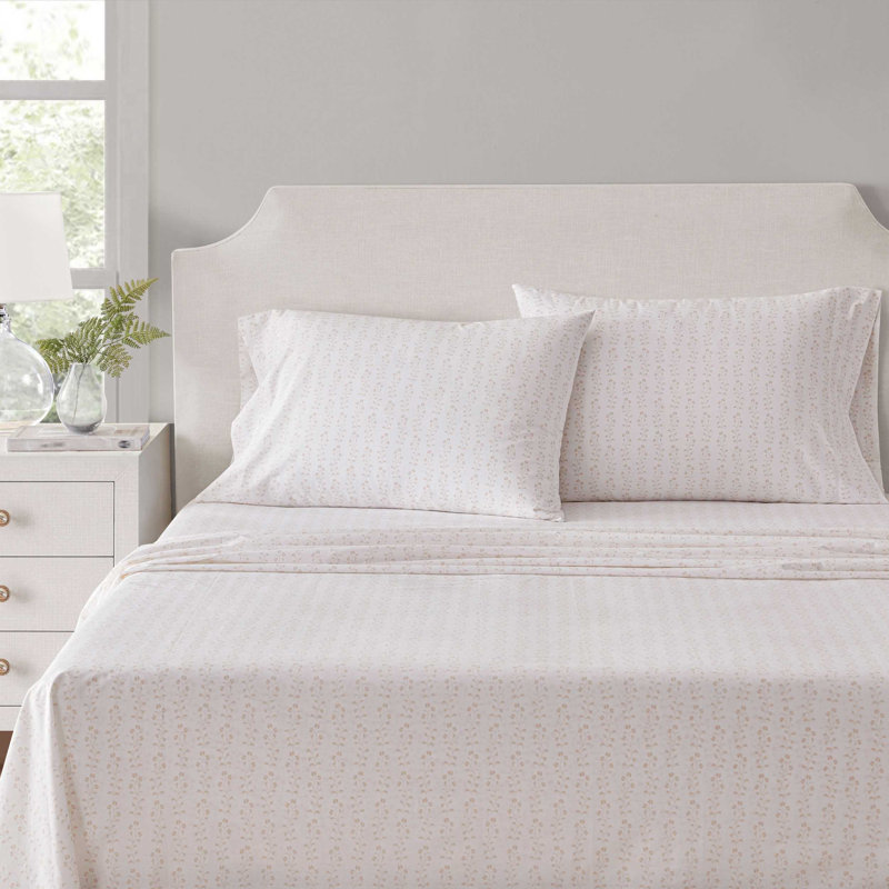 Ensemble de draps en coton percale blanc Martha Stewart, Ensemble de draps pour très grand lit avec 2 taie, Rayé blanc