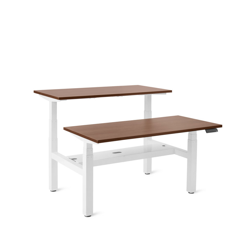 Bureau à hauteur réglable Series L, H 50,5 po x l 58 po x P 47,25 po, Blanc/noyer