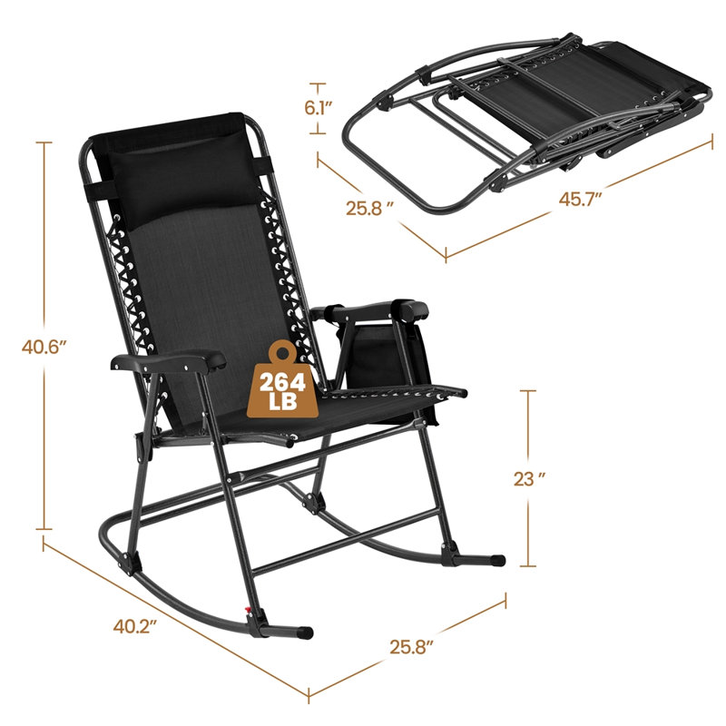Patio Lounge Camping Chair, Black